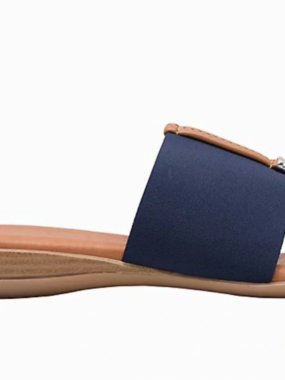Andre Assous Navy Woven Toe-Loop Slide Sandals with Tan Footbed